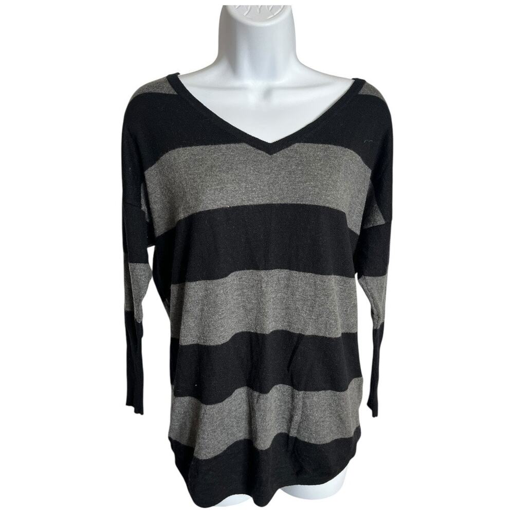 Joie gray black striped lightweight sweater long sleeve wool cashmere blend XS